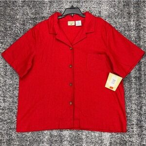 NEW Essentials by Lee Women's 18W Plus Size Linen Blend Button‎ Down Red Shirt